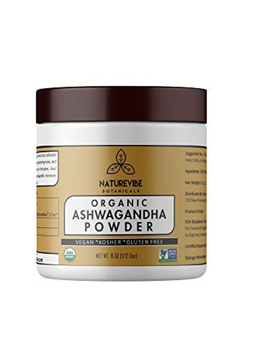 Naturevibe Botanicals Organic Ashwagandha Root Powder 8 Ounces - USDA Certified Organic Withania somnifera  Supports Immune System