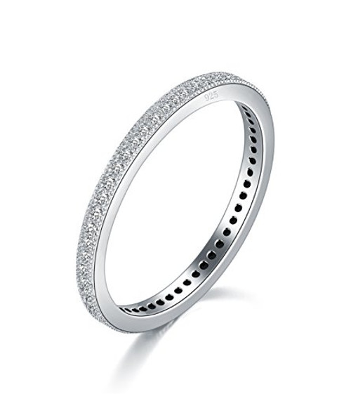 BORUO 2MM 925 Sterling Silver Ring Boruo Cubic Zirconia CZ Wedding Band Stackable Ring Size 8