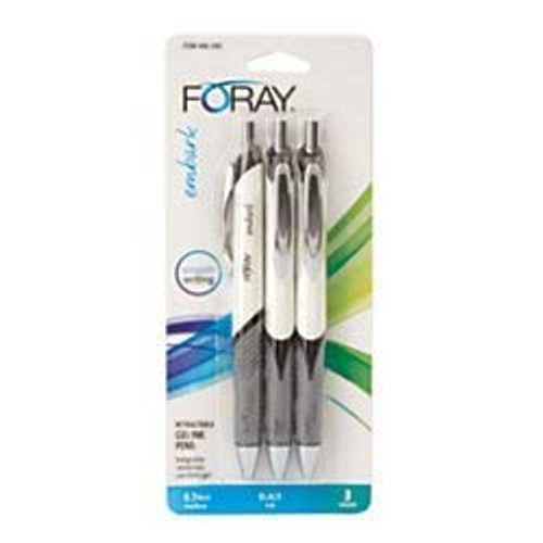 FORAY Embark Retractable Gel Pens Medium Point 0_7 mm GrayWhite Barrel Black Ink Pack of 3