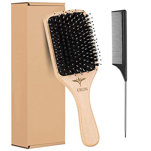 Hair Brush Boar Bristle Hairbrush for Thick Curly Thin Long Short Wet or Dry Hair Adds Shine and Makes Hair Smooth for Men Women Kids Thick Hair Anti Static Detangling Best Paddle Brush for Reducin