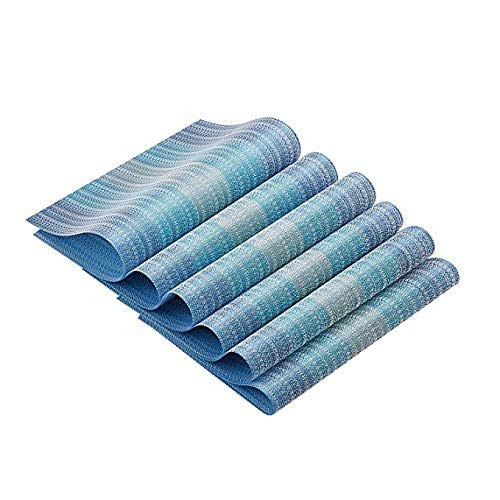 GLE2016 Placemats Washable Dining Table Place Mats PVC Kitchen Table Mats Non-Slip Heat-Resistant Placemats Set of 6 Blue GLE2016 Placemats Washable Dining Table Place Mats PVC Kitchen Table Mats Non-Slip Heat-Resistant Placemats Set of 6 Blue