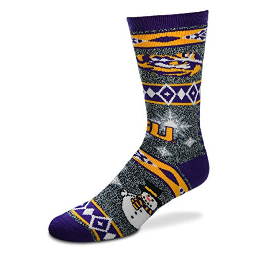 For Bare Feet NCAA Ugly Christmas Holiday Snowman Socks-LSU Tigers-Large For Bare Feet NCAA Ugly Christmas Holiday Snowman Socks-LSU Tigers-Large
