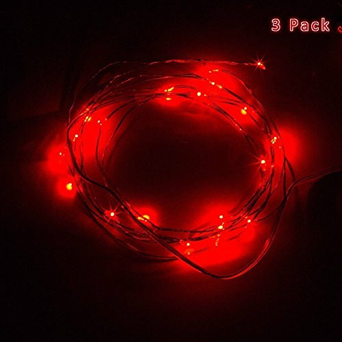 3 Pack,BOLWEO 10ft/3M 30 LEDs Red Battery Operated String Light,Battery Powered Christmas Lights,Indoor Outdoor Home Holiday Wedding Decorations