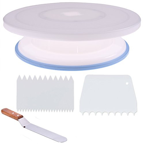 Buytra Cake Decorating Supplies Cake Turntable 11 Inch Rotating Cake Decorating Stand with Angled Icing Spatula, Icing Smoother, Cake Scraper Cutter