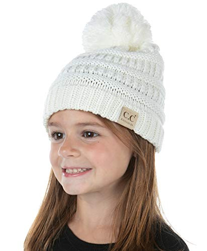 EK30-847YJKIDSPOM-LXL-25 Kids POM Beanie Hat - Ivory LXL
