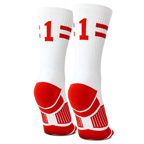 Classic Stripe Team Number Socks  Woven Mid-Calf  White  and  Red  11