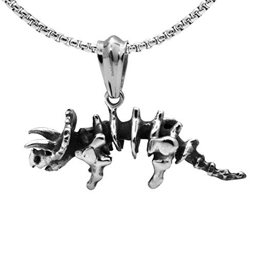 Xusamss Punk Rock Titanium Steel Dinosaur Skeleton Triceratops Pendant Necklace24inches Chain Xusamss Punk Rock Titanium Steel Dinosaur Skeleton Triceratops Pendant Necklace24inches Chain