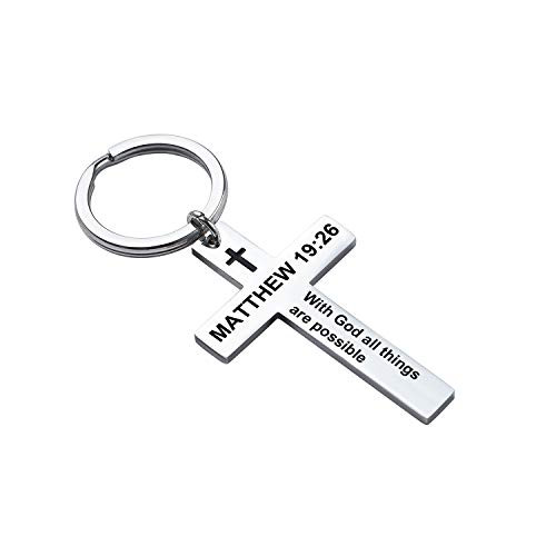 Ldurian Christian Religious Gift Jesus Keychain Matthew 1926 Bible Verse Scripture with God All Things are Possible