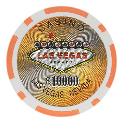 Brybelly Las Vegas Casino Poker Chip Heavyweight 14-Gram Clay Composite  Pack of 50 10000 Orange