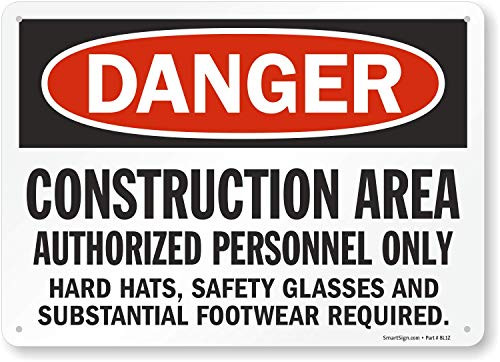 SmartSign - S-8968-Pl-14 Danger - Construction Area Authorized Personnel Only Sign 10 x 14 Plastic BlackRed on White SmartSign - S-8968-Pl-14 Danger - Construction Area Authorized Personnel Only Sign 10 x 14 Plastic BlackRed on White