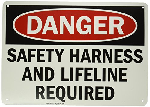 SmartSign Danger - Safety Harness and Lifeline Required Sign  10 x 14 Plastic