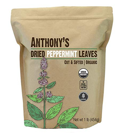 Anthonys Organic Peppermint Leaves 1 lb Gluten Free Non GMO Cut  and  Sifted Non Irradiated Keto Friendly
