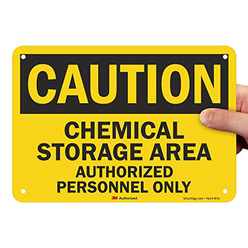 SmartSign Caution - Chemical Storage Area Authorized Personnel Only Sign  7 x 10 3M Reflective Aluminum