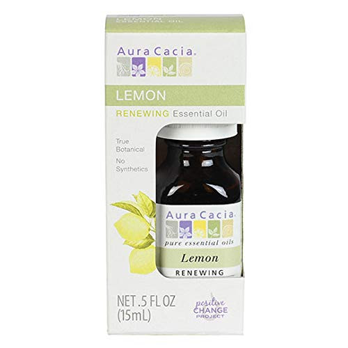 Aura Cacia 100% Pure Lemon Essential Oil  GCMS Tested for Purity  15 ml 0_5 fl_ oz_ in Box  Citrus limon