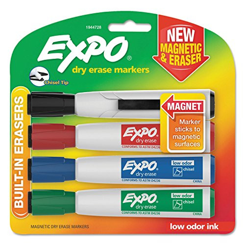 EXPO 1944728 Magnetic Dry Erase Marker Chisel Tip Assorted 4Pack