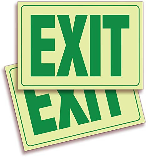 Exit Photoluminescent Signs Stickers  2 Pack 10x7 Inch  Premium Self-Adhesive Glow in The Dark Vinyl Laminated for Ultimate UV Weather Scratch Water and Fade Resistance Indoor  and  Outdoor