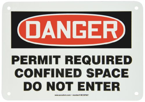 Accuform MCSP007VA Aluminum Safety Sign Legend DANGER PERMIT REQUIRED CONFINED SPACE DO NOT ENTER 7 Length x 10 Width RedBlack on White