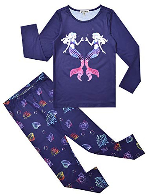 Little Girls Pjs Navy Blue Pajama Sets Cotton Sleepwear Long Sleeve Mermaid Nighty Little Girls Pjs Navy Blue Pajama Sets Cotton Sleepwear Long Sleeve Mermaid Nighty