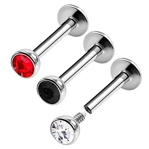 3PCS Surgical Steel Internally Threaded Lip Ring Studs 16g 516 8mm 3mm Crystal Labret Earrings Monroe Piercing Jewelry 0484