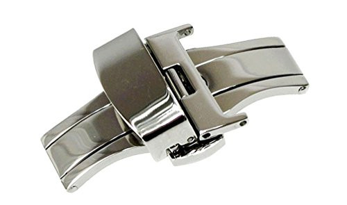RECHERE 16mm Stainless Steel Push Button Butterfly Deployment Clasp for Leather Watch Band Strap Silver RECHERE 16mm Stainless Steel Push Button Butterfly Deployment Clasp for Leather Watch Band Strap Silver