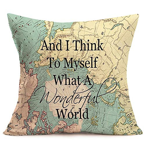 Asminifor Throw Pillow Covers Cotton Linen Vintage Map with Classical Saying Decorative Pillowcase for Home Sofa Bedding Couch Pillow Covers 18 x 18 Inches Think-Map