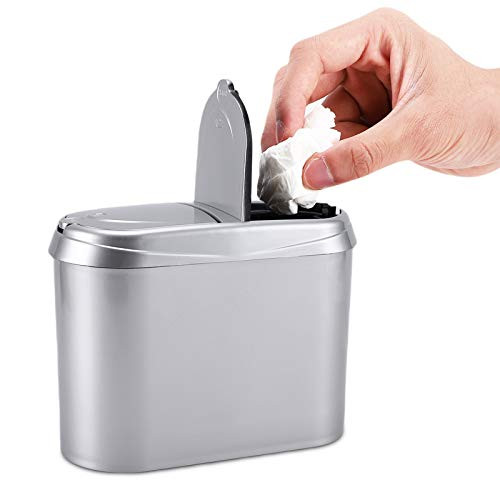 Accmor Car Trash Can with Double Lid Mini Vehicle Trash Bin Car Dustbin Garbage Organizer Holder Silver Wastebasket Bin Trash Container with Garbage Bag for Auto Cars Home Office