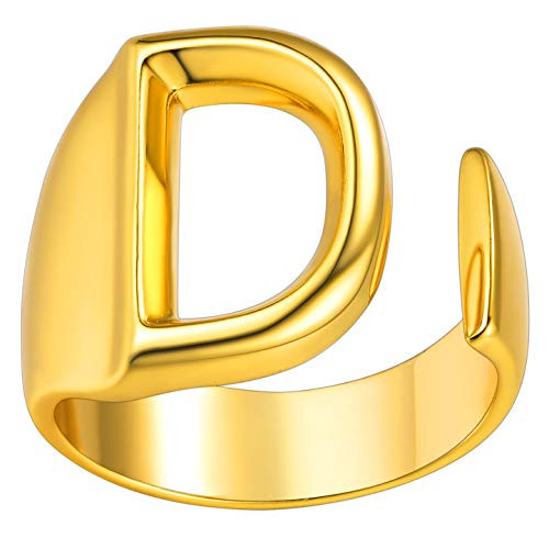 GoldChic Jewelry Open Ring For Women Gold Adjustable Ring 18K Gold Plated Personalized Gold Initial Letter Ring A-Z Womens Signet Ring
