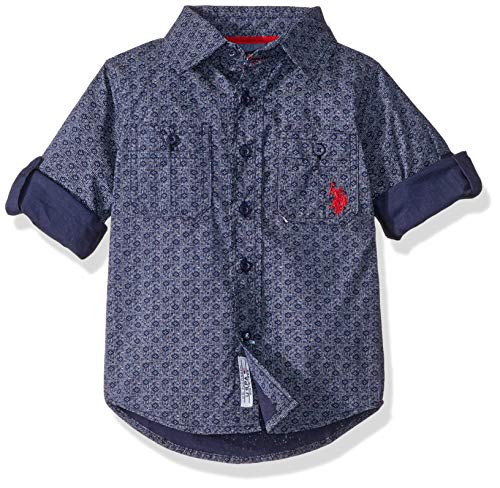 U_S_ Polo Assn_ Boys Little Long Sleeve Printed Woven Shirt Poplin Blue Classic Navy 56