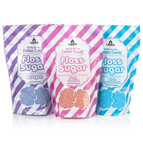 Cotton Candy 3 Flavor Floss Sugar Pack by Carnüs | Three 6oz. Resealable Pouches  Pink Vanilla, Grape, & Blue Raspberry Ready-to-Use Floss Sugar | Carnival Quality Cotton Candy
