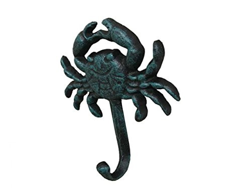 Hampton Nautical Cast Iron Wall Mounted Crab Hook 5 Seaworn Blue