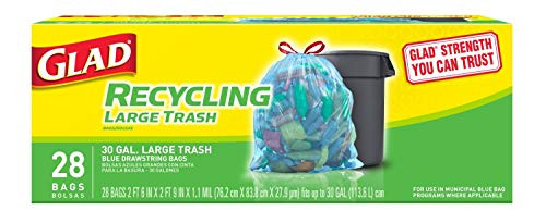 Glad Large Drawstring Recycling Bags - 30 Gallon Blue Trash Bag - 28 Count Package May Vary