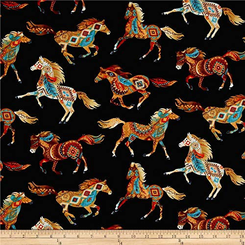Timeless Treasures 0461717 Out West Southwest Horses Quilt Fabric By The Yard Black