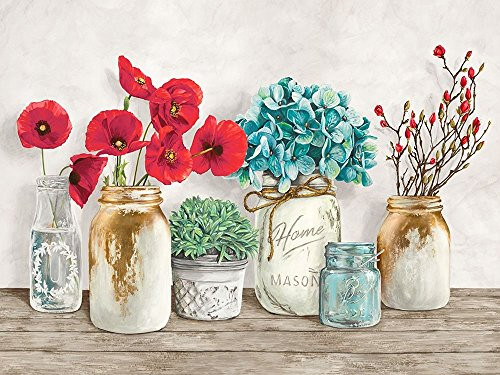 Posterazzi Collection Floral Composition with Mason Jars Poster Print by Thomlinson Jenny 11 x 14