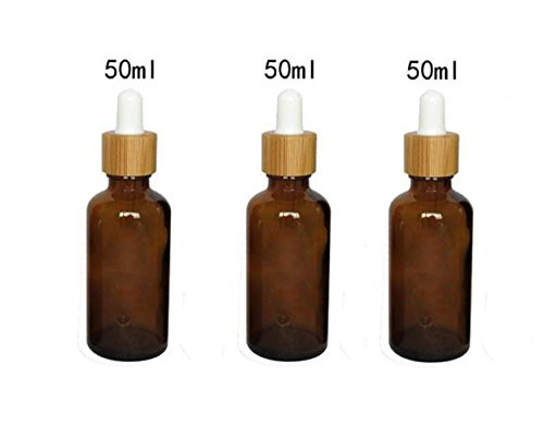 3pcs Glass Dropper Empty Refillable Vial Sample Bottle with Bamboo Cap Essential Oil Perfume Aromatherapy Storage Container Pot With White Rubber Cap Brown 50ML