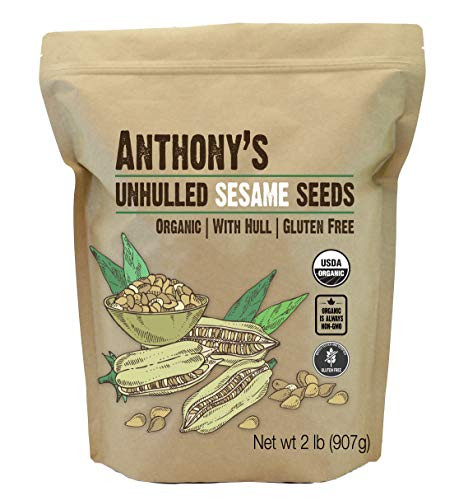 Anthonys Sesame Seeds 2 lb Unhulled Batch Tested and Verified Gluten Free Natural With Hull Keto Friendly