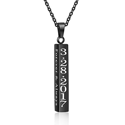 Love Jewelry Personalized Couple Stainless Steel Necklace Engraved Initial Name Vertical Bar Necklace Birthday Gift Black