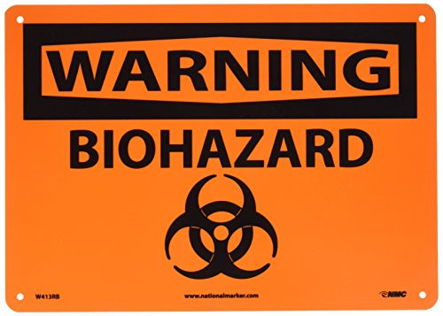 NMC W413RB OSHA Sign Legend WARNING - BIOHAZARD with Graphic 14 Length x 10 Height Rigid Plastic Black on Orange