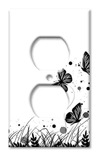 Art Plates OVER SIZED Outlet CoverOVERSIZE Outlet Switch Plate - Black  and  White Butterfly