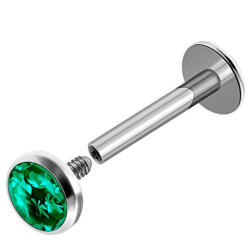 Internally Threaded Steel 16g 516 8mm Labret Earring Piercing Jewelry Cartilage Tragus Monroe 4mm Emerald Crystal M2245