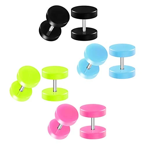 BIG GAUGES 4 Pairs Black Light Blue Green Pink Acrylic 16g Gauge 1_2mm 10mm Fake Plugs Piercing Illusion Cheater Ear Earring Lobe BG7802