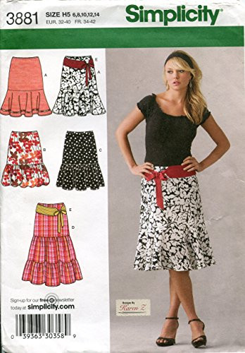 Simplicity Pattern 3881 Misses Skirt with Flounce and Length Variations and Belt Size H5 6-8-10-12-14