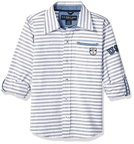 U_S_ Polo Assn_ Boys Little Long Sleeve Printed Chambray Sport Shirt White 56