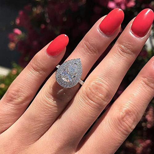 Tripmark White Gold Plated Teardrop Halo Pear Cut Cubic Zirconia CZ Engagement Wedding Ring for Women 9 Tripmark White Gold Plated Teardrop Halo Pear Cut Cubic Zirconia CZ Engagement Wedding Ring for Women 9