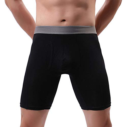 NEIKU Mens Underwear Boxer Briefs Cotton Regular Long Mens Boxer Briefs Underwear Black M