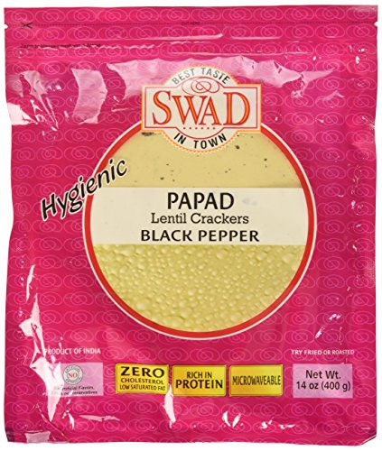 Great Bazaar Swad Desi Indian Papad Lentils Crackers Black Pepper 14 Ounce