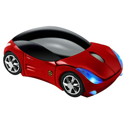Usbkingdom 2_4GHz Wireless Mouse Cool 3D Sport Car Shape Ergonomic Optical Mice with USB Receiver for PC Laptop Computer Women Small Hands Red
