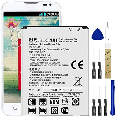 for TracFone LG Ultimate 2 L41C Replacement Battery BL-52UH with Free Adhesive Tool