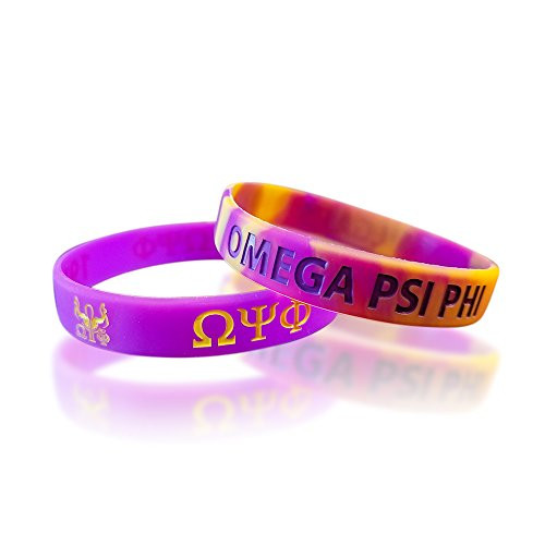 Greekin It Omega Psi Phi Silicone Bracelets Purple and Gold 2 Bracelets per Pack