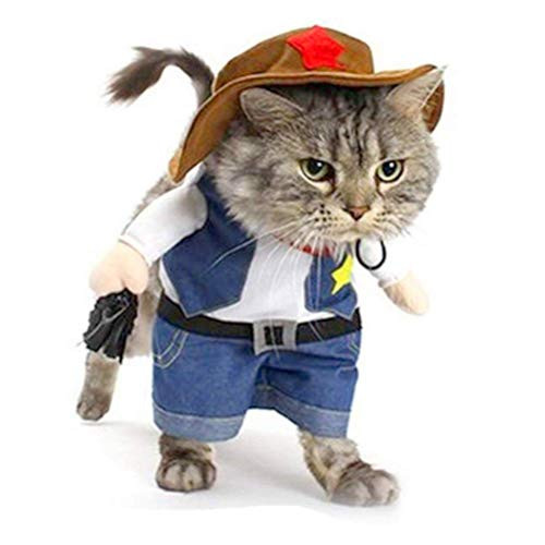 Yu-Xiang Cowboy Dog Costume with Hat Pet Clothes Cat Suit for Halloween Party Costumes XS