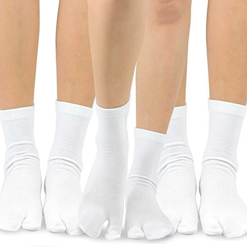 TeeHee Flip Flop Big Toe Cotton Socks 3-Pairs Pack White